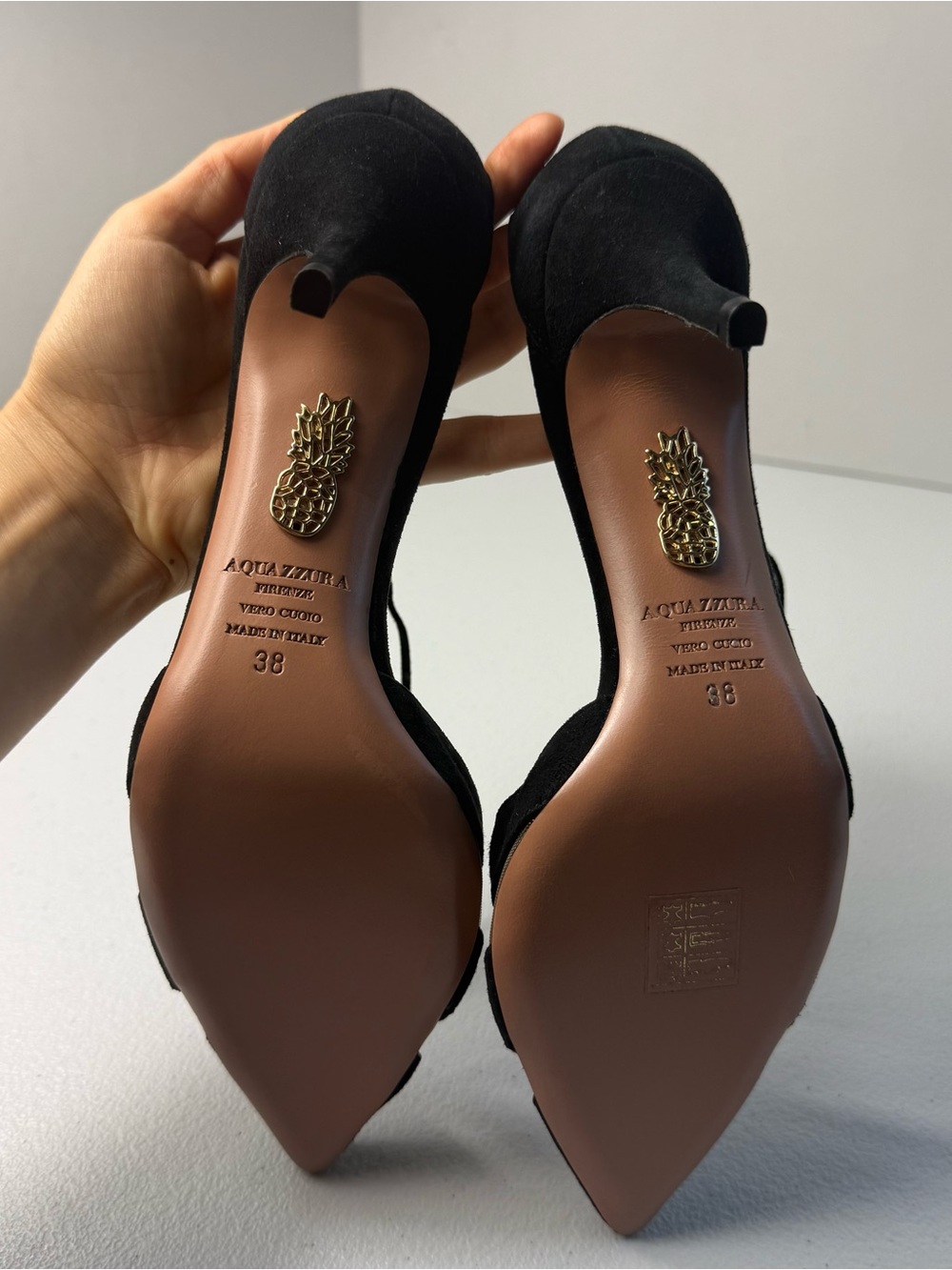 Aquazzura Black Suede Mesh Pointed Toe Lace-Up Flats / Heels